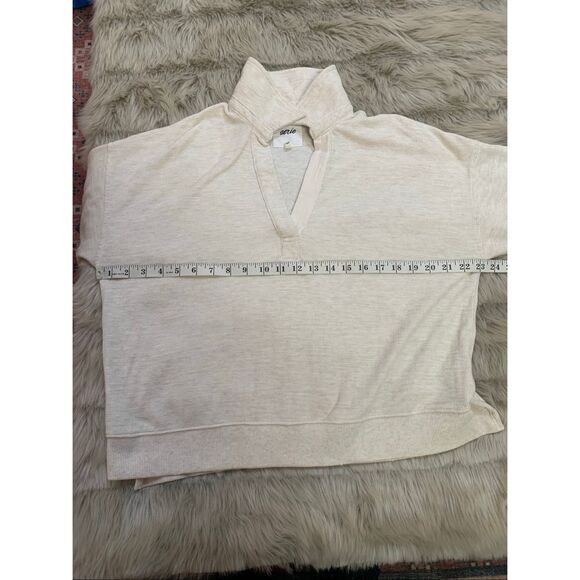 Aerie Endless Summer Polo Cream V-Neck Cropped Sweatshirt Size Small - Picture 7 of 7